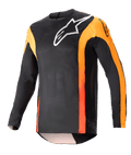 Alpinestars Maglia Techstar Sein 2023, maglia da motocross a maniche lunghe, nero con accenti Hot Orange, logo Alpinestars bianco sul petto, tessuto mesh leggero e traspirante, vestibilità atletica da gara