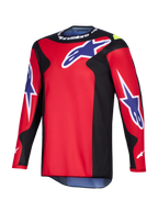 Alpinestars 2026 Fluid Grid Jersey, maglia da motocross, rosso, nero e viola, con grandi loghi Astars viola sul petto e sulle maniche, pannelli laterali neri e branding Alpinestars bianco sul colletto, costruzione in poliestere tecnico.