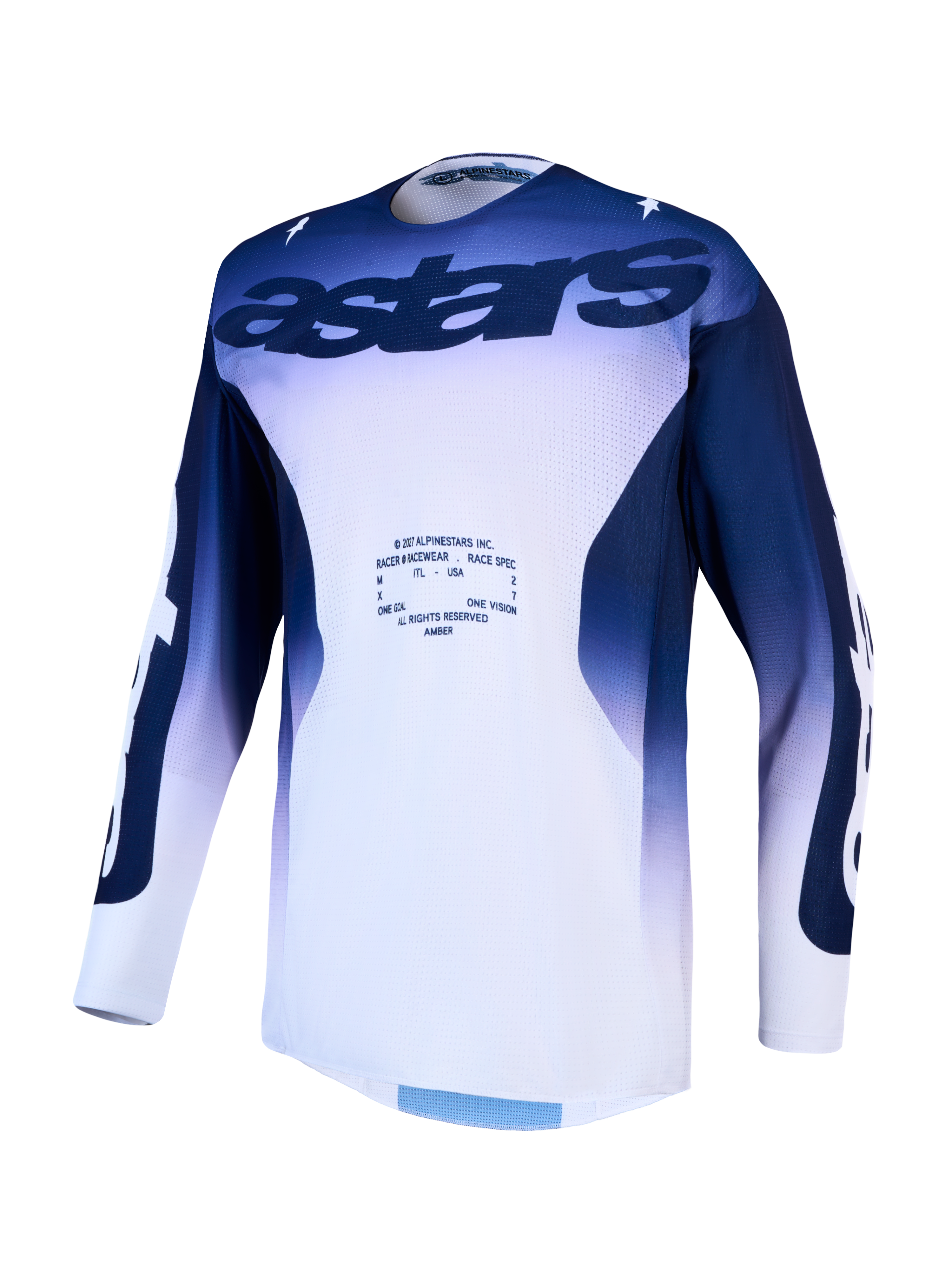 Alpinestars Maglia Racer Air Amber, maglia da motocross da uomo, blu e bianca, in mesh traspirante per ventilazione ottimale