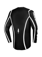 Alpinestars 2026 Fluid Apex Jersey, maglia da motocross, nero con profili curvi bianchi, vista posteriore che mostra il taglio ergonomico e un piccolo logo bianco, maglia tecnica a maniche lunghe per corse fuoristrada