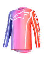 Alpinestars 2026 Fluid Apex Jersey, maglia da motocross, sfumatura viola, rosa e arancione con accenti bianchi, logo Astars bianco sul petto e branding sulle maniche, poliestere leggero per corse fuoristrada