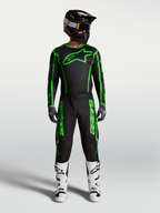Alpinestars pantaloni Fluid Apex V2, pantaloni motocross da uomo neri e verdi fluo, completo racing con stivali bianchi