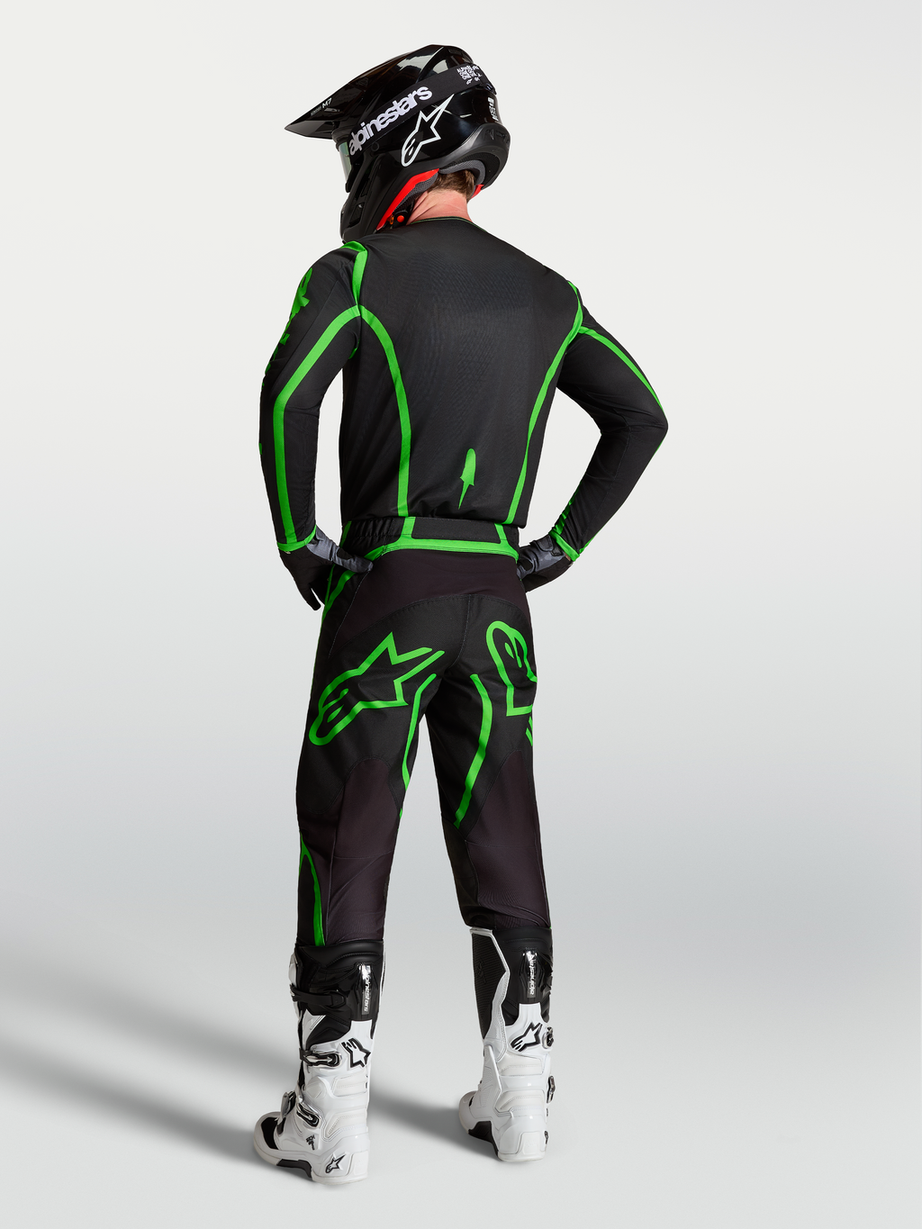 Alpinestars Pantaloni Fluid Apex V2, pantaloni da motocross da uomo, nero e verde fluo, vestibilità ergonomica in un set completo da gara.