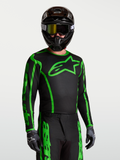 Maglia Alpinestars Fluid Apex V2, maglia da motocross per uomo, nera e verde fluo, in tessuto leggero e traspirante
