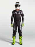 Alpinestars Maglia Fluid Apex V2 e Fluid Apex V2 Gear Set, completo motocross uomo, nero, argento e giallo fluorescente.