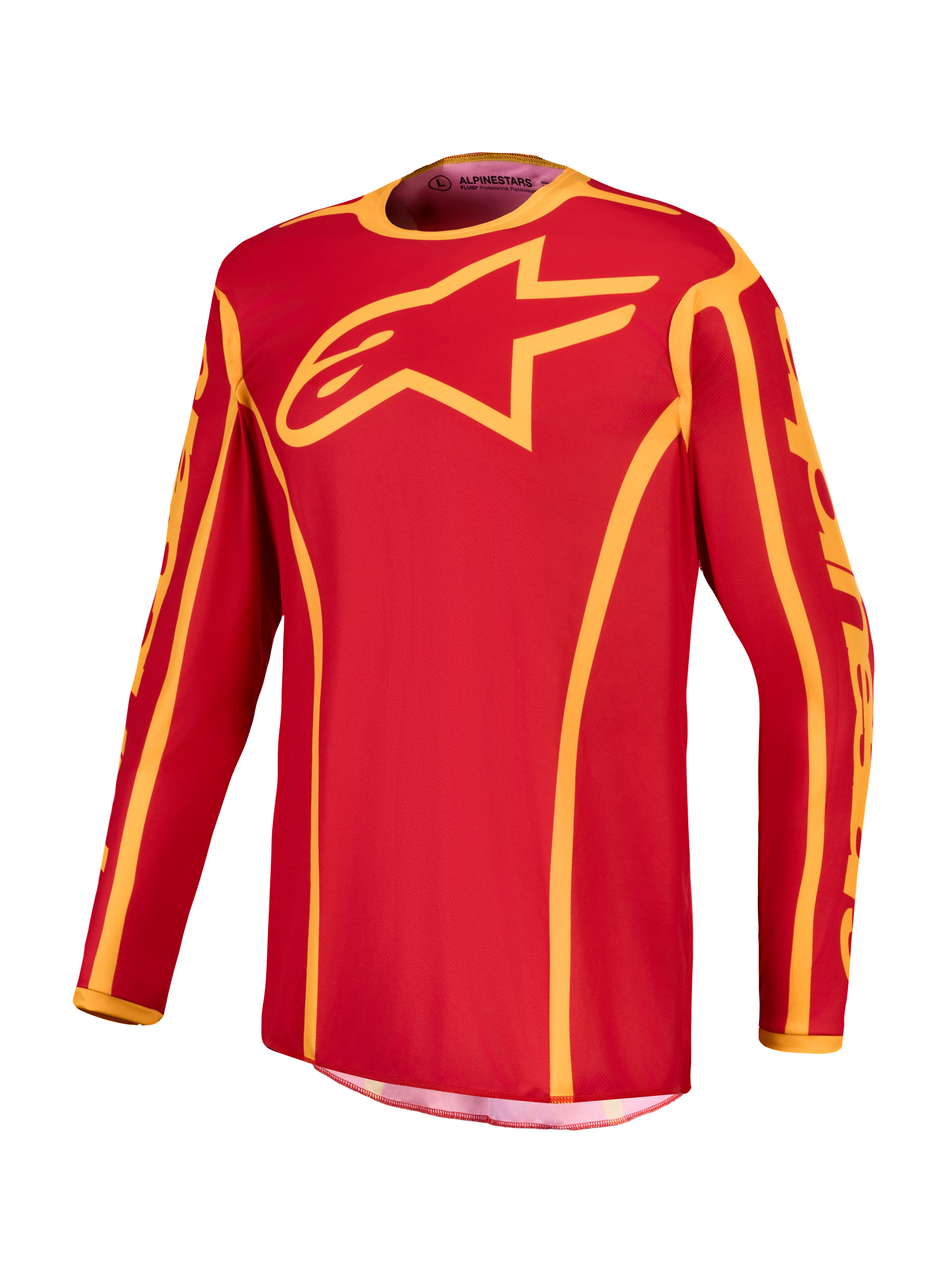 Alpinestars Maglia Fluid Apex V2, maglia da motocross da uomo, rosso fuoco e oro, in poliestere traspirante con vestibilità sportiva rilassata per fuoristrada