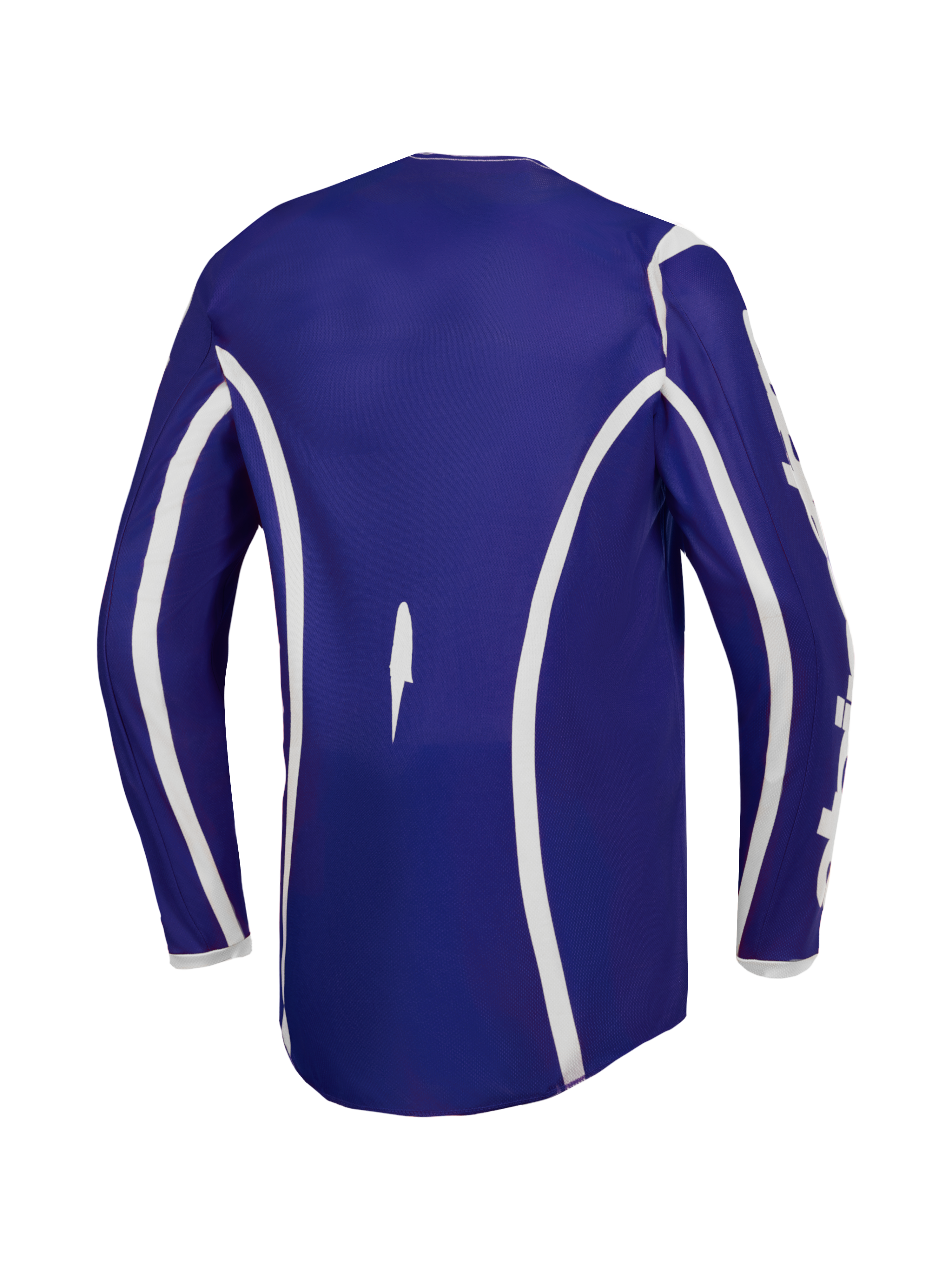 Alpinestars maglia Fluid Apex V2, maglia da motocross per uomo blu e bianca, vista posteriore con bordo allungato