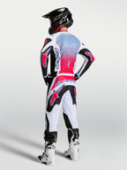 Alpinestars Maglia Fluid Drag, maglia da motocross da uomo, nera e rossa fluo, traspirante, vista posteriore su modello.