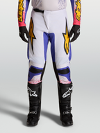Alpinestars Pantaloni Fluid Drag 2027, pantaloni da motocross per uomo lilla chiaro e blu iris con dettagli oro