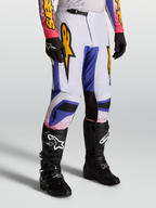 Alpinestars Pantaloni Fluid Drag, pantaloni motocross da uomo, lilla chiaro, blu e dettagli oro, design sport fit ergonomico.