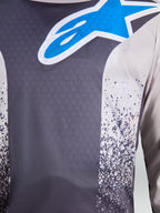 Alpinestars maglia Fluid Drag, maglia da motocross da uomo, grigio e blu, tessuto traspirante con logo a stella.