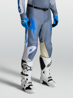 Alpinestars Pantaloni Racer Amber, pantaloni da motocross da uomo, grigio e blu, con pannelli in pelle di capra e stivali Techstar bianchi