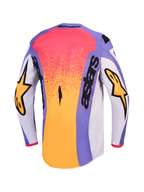 Alpinestars Maglia Fluid Drag, maglia da motocross da uomo, lilla chiaro e oro, vista posteriore con taglio più lungo e loghi.