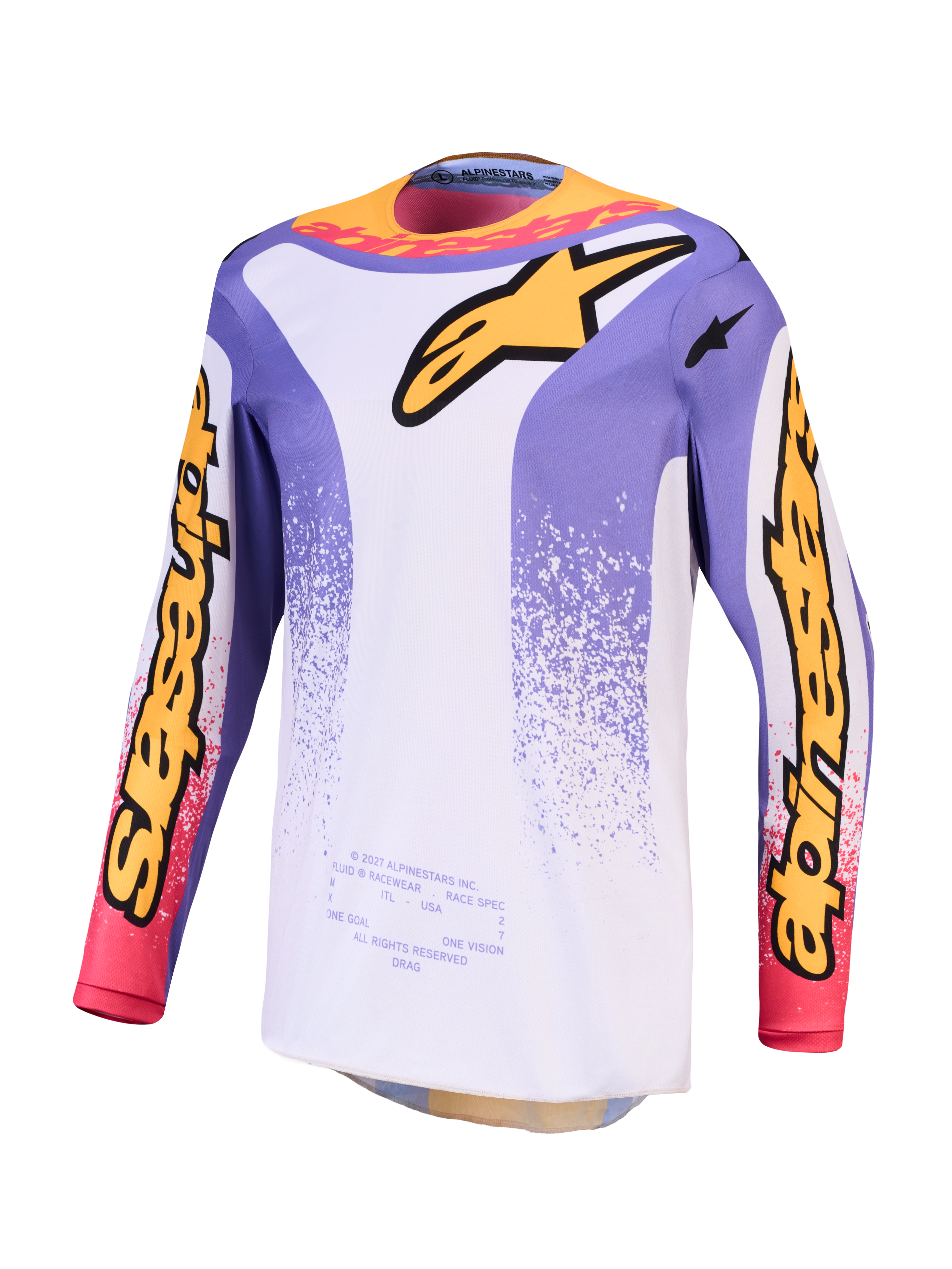 Alpinestars maglia Fluid Drag, maglia motocross da uomo, lilla chiaro e blu iris, in politessuto traspirante.