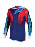 Alpinestars maglia Fluid Drag, maglia da motocross da uomo, blu navy e rosso fuoco, poliestere traspirante e antiumidità.