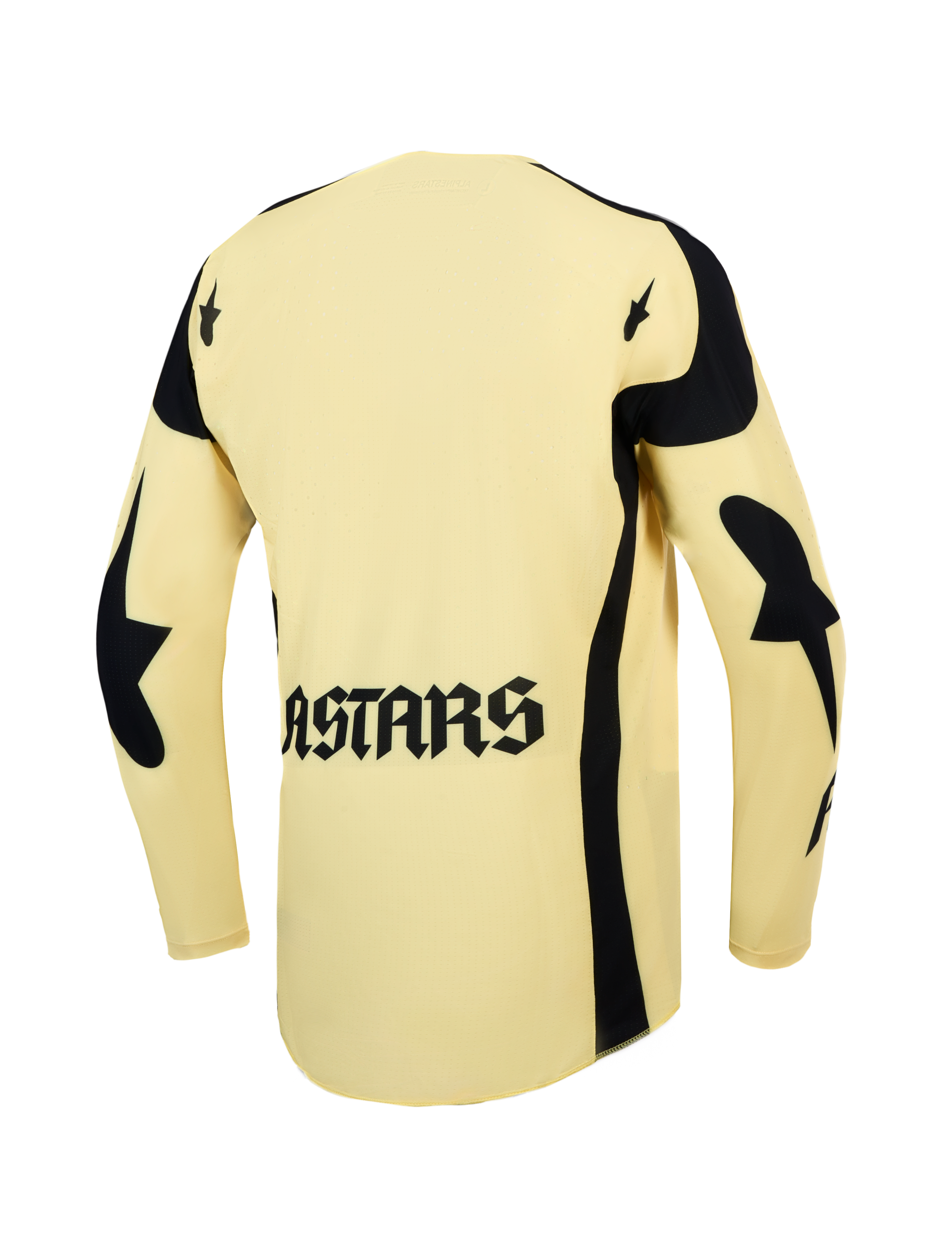 Maglia Alpinestars Techstar Atrox, maglia motocross uomo gialla e nera, retro con logo ASTARS e perforazioni laser.