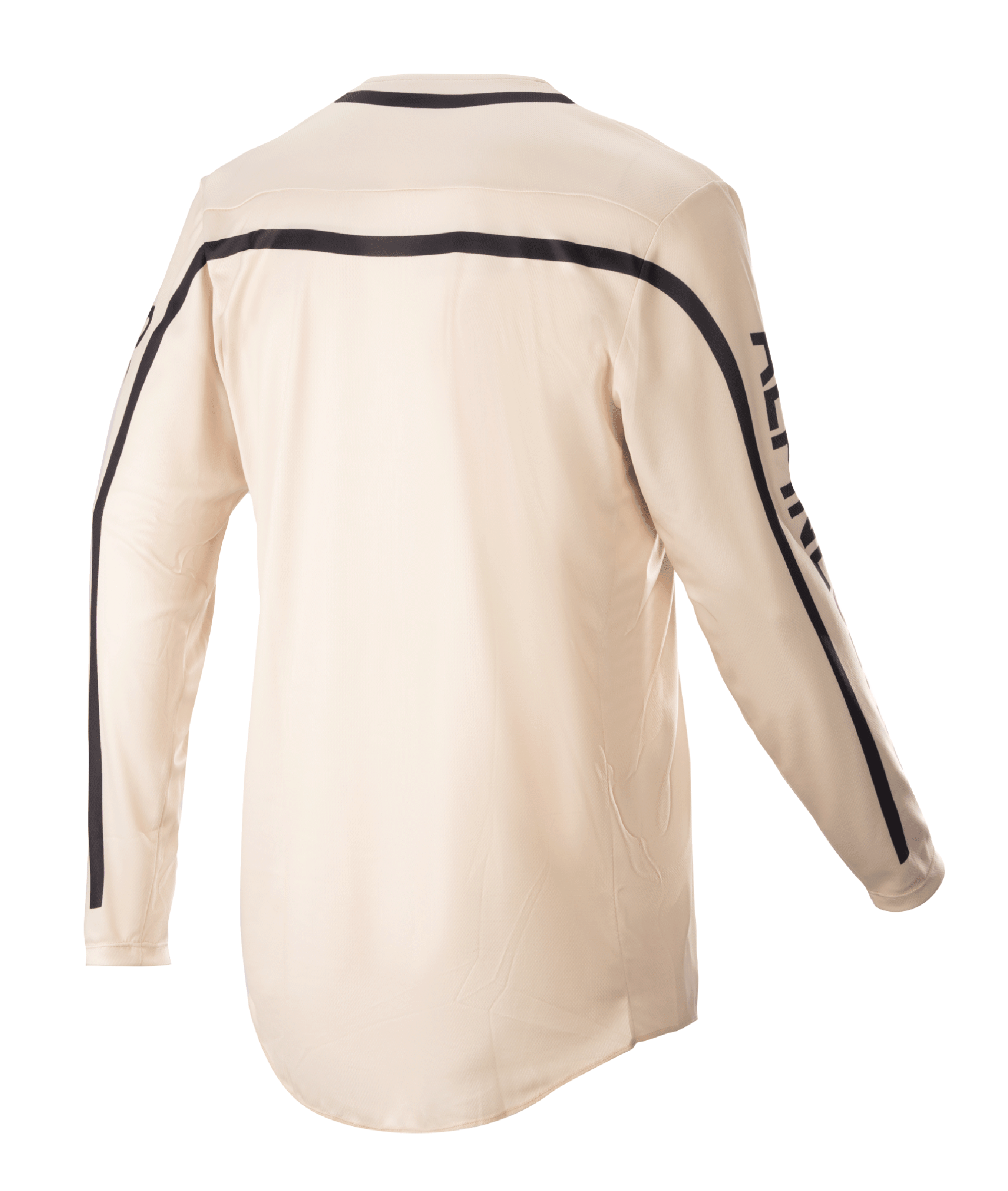 Alpinestars 2023 Racer Found Jersey, maglia da motocross, Mountain (Tan), vista posteriore, con strisce nere sulle spalle e lungo le maniche, taglio ergonomico con parte posteriore allungata per una maggiore copertura durante la guida