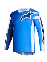 Alpinestars Racer Air Portl Jersey 2026, maglia da motocross, blu UCLA e bianco, con un grande logo Astars blu scuro sul petto, pannelli laterali bianchi e texture in mesh leggero per un elevato flusso d'aria