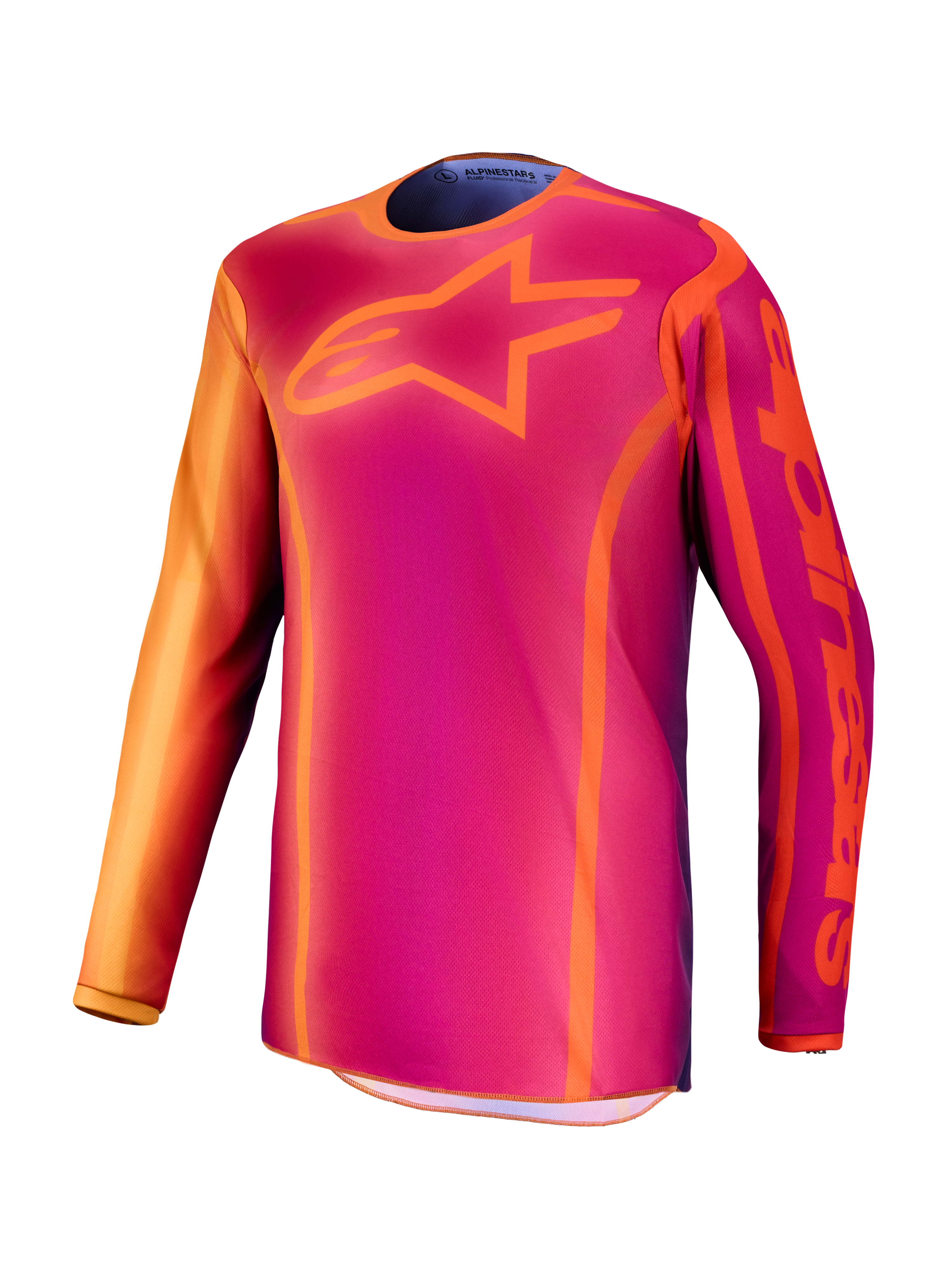 Alpinestars Maglia Fluid Kepler, maglia da motocross per uomo, viola e arancione, in poliestere leggero e traspirante per prestazioni fuoristrada.