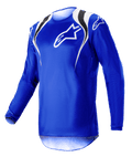 Alpinestars 2023 Fluid Narin Jersey, maglia da motocross, blu con accenti bianchi e neri sulle spalle e logo bianco sul petto, design leggero a maniche lunghe per corse fuoristrada