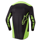 Alpinestars 2024 Fluid Lurv Jersey, maglia da motocross, nero e giallo fluo, vista posteriore con pannelli laterali giallo neon, un grande logo a stella sulla parte inferiore della schiena e marchio Alpinestars sulle maniche
