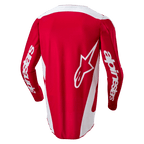 Alpinestars 2024 Fluid Lurv Jersey, maglia da motocross, rosso Mars e bianco, vista posteriore con un grande logo a stella bianco sul retro, pannelli laterali bianchi e branding sulle maniche