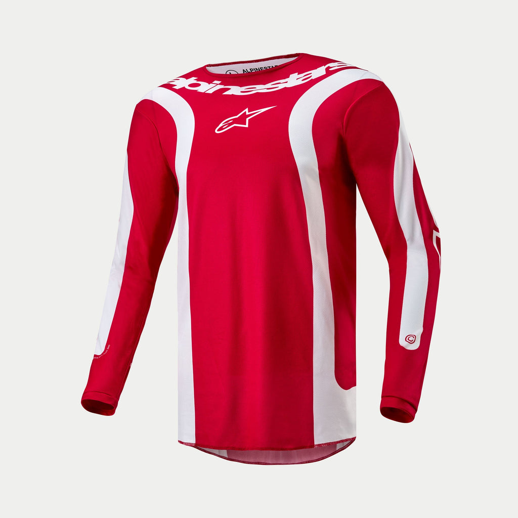 Alpinestars Maglia Fluid Lurv 2024, maglia da motocross da uomo rossa e bianca, leggera e traspirante con vestibilità sportiva