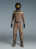 Alpinestars completo Supertech Air Gold edizione limitata, kit motocross ventilato marrone e oro con casco e stivali.