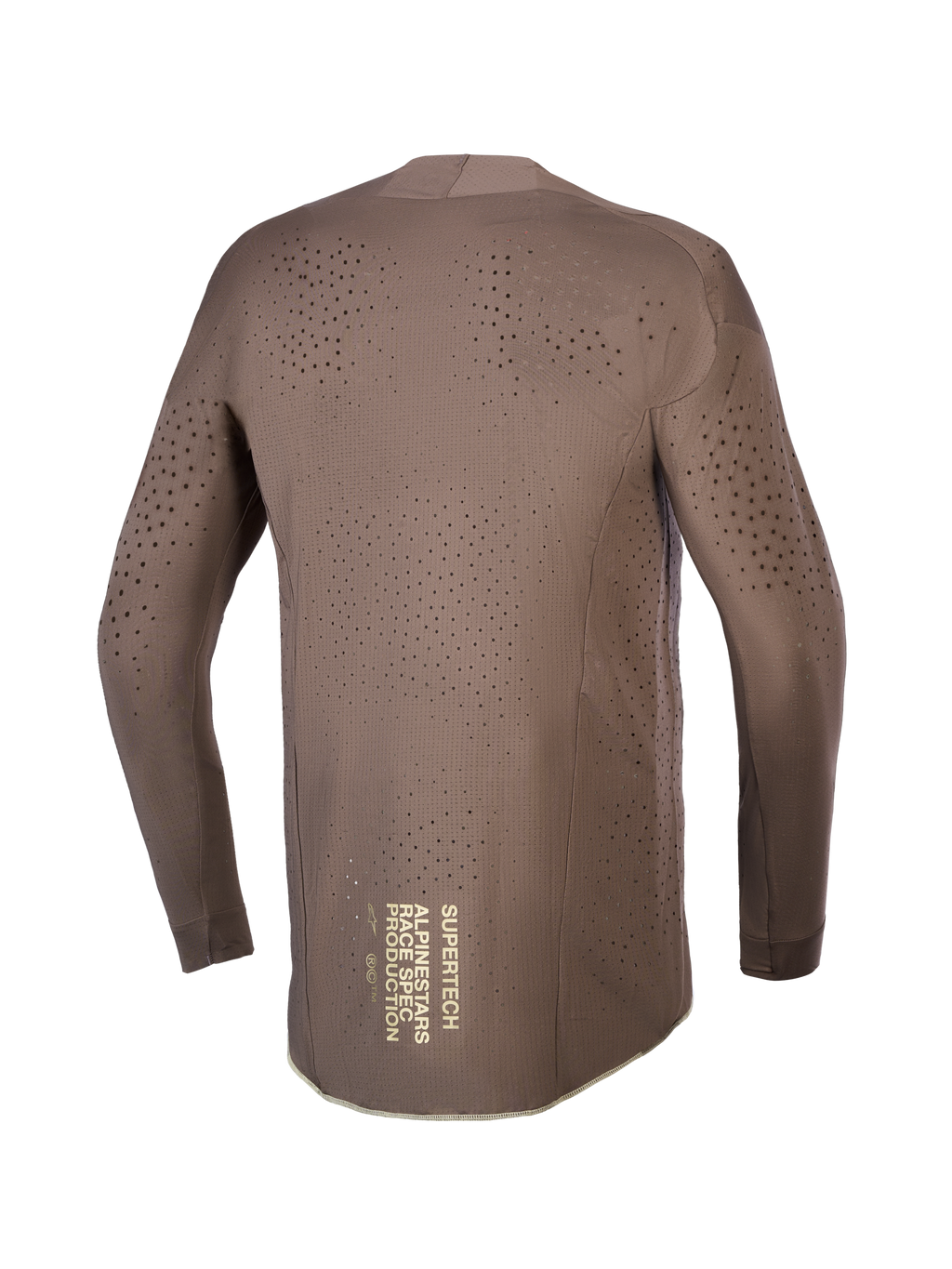 Alpinestars Maglia Supertech Air Gold, maglia da motocross marrone con fori laser e grafica posteriore oro