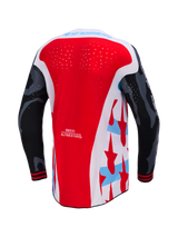 Maglia Techstar Beast Coast Edizione Limitata rossa e bianca, retro traforato e maniche camo, abbigliamento motocross.