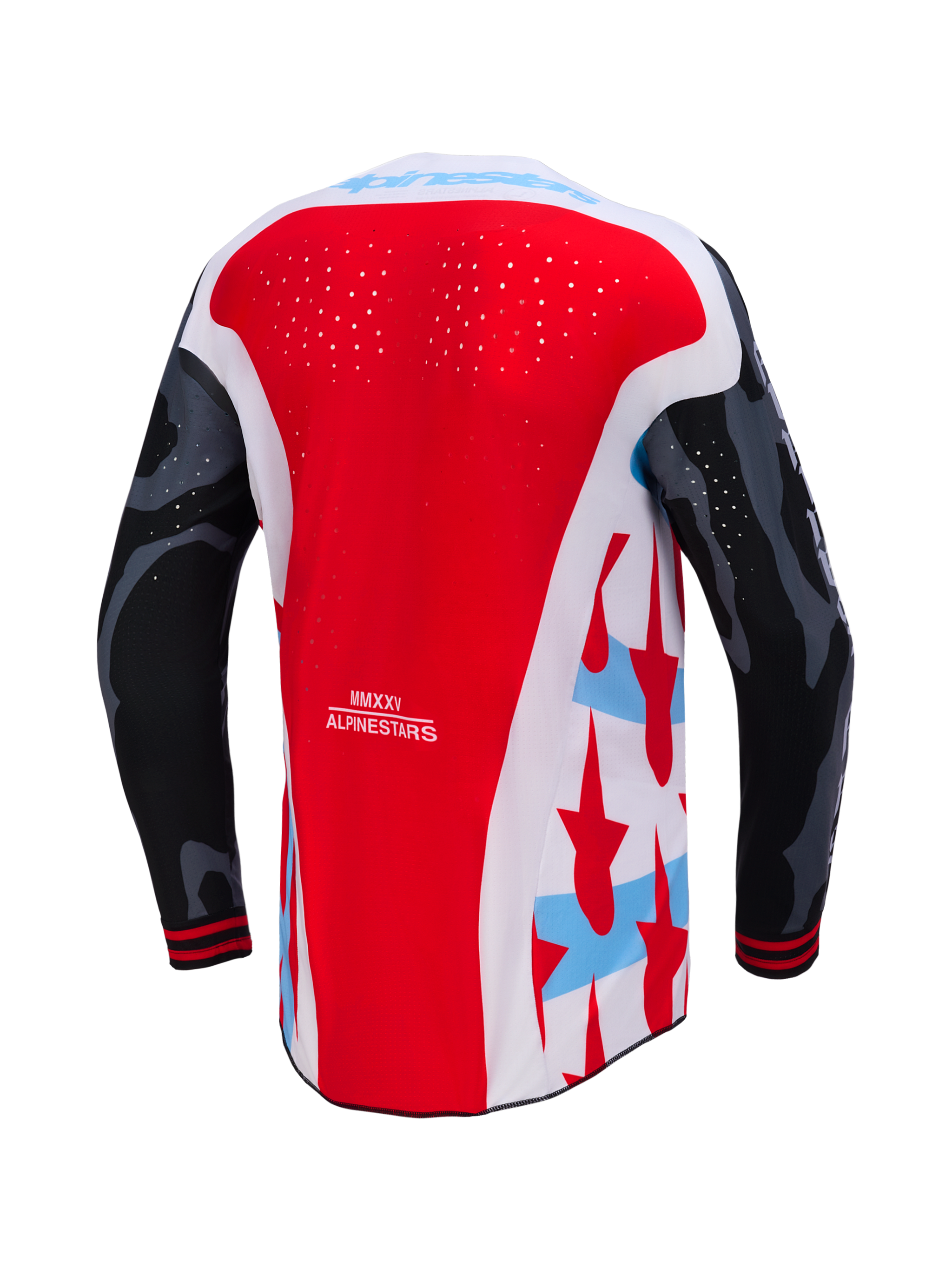 Maglia Techstar Beast Coast Edizione Limitata rossa e bianca, retro traforato e maniche camo, abbigliamento motocross.