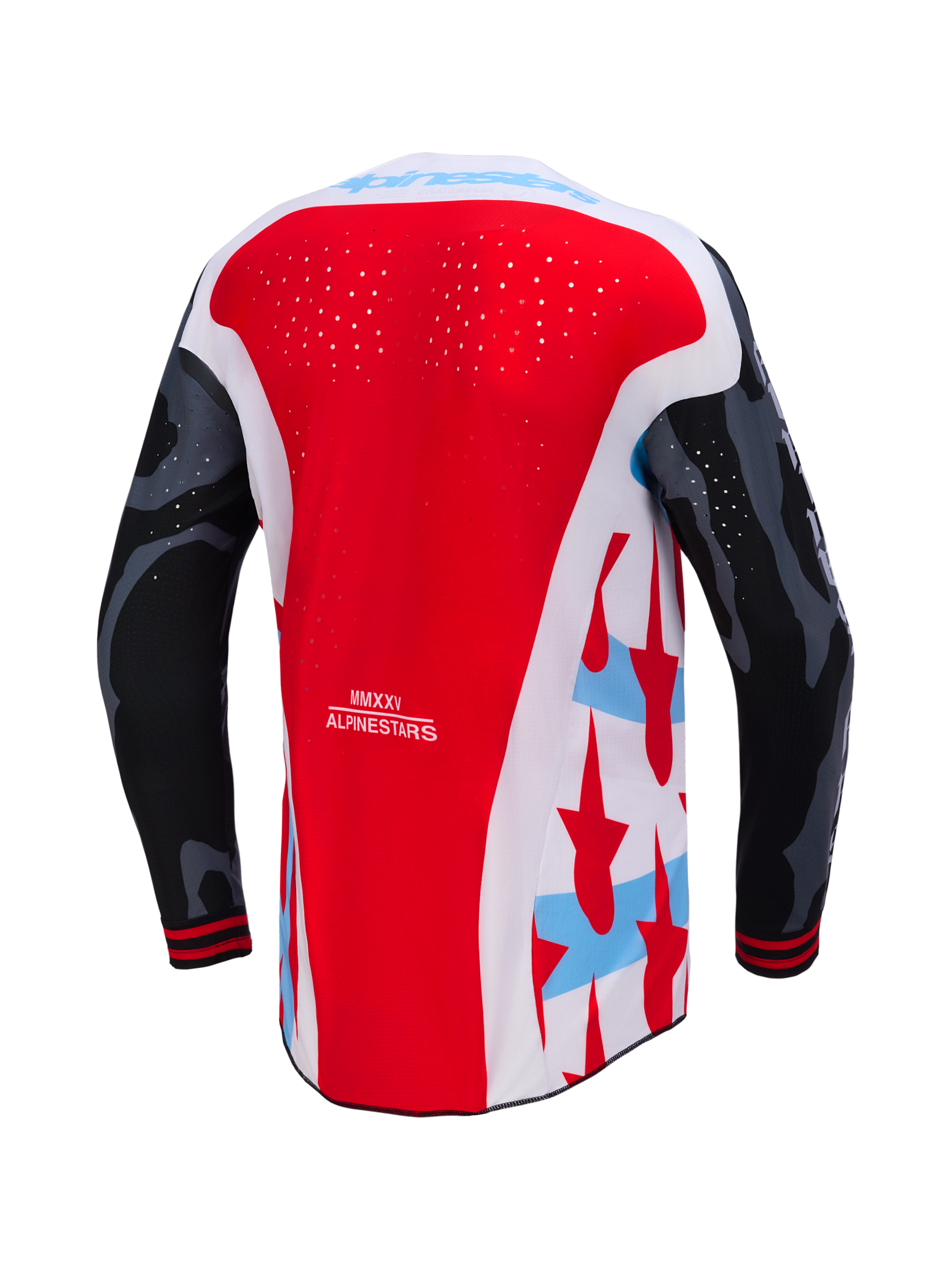 Maglia Techstar Beast Coast Edizione Limitata rossa e bianca, retro traforato e maniche camo, abbigliamento motocross.