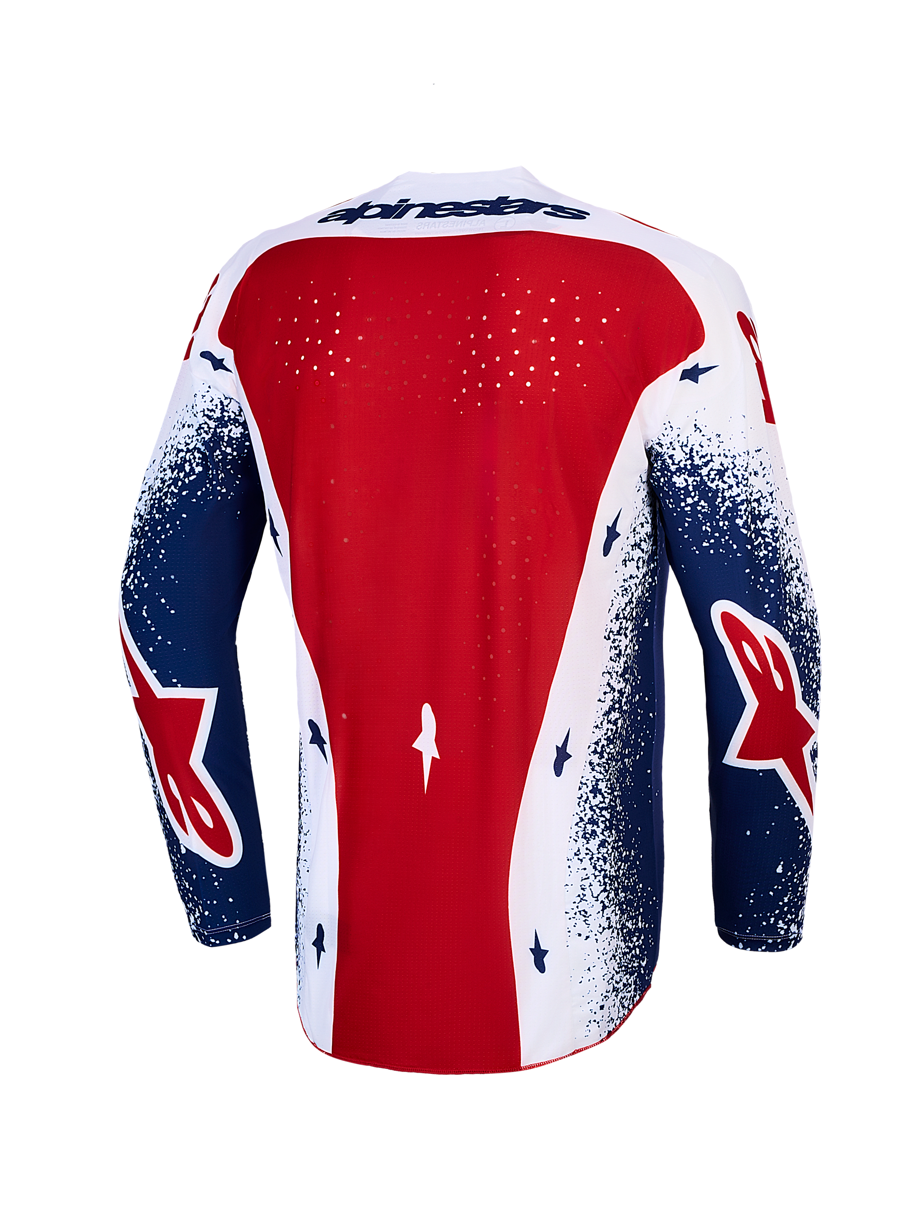 Alpinestars Techstar Unity Maglia, maglia da motocross da uomo, rosso, bianco e blu con ventilazione laser posteriore.