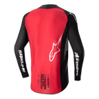 Alpinestars Supertech Ward Jersey 2024, maglia da motocross, nero e rosso berry, vista posteriore con un ampio pannello rosso, maniche in rete nera con marchio Alpinestars bianco, logo a stella bianco e scritta Supertech Race Spec sulla parte inferiore della schiena