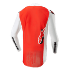 Maglia Alpinestars Supertech Ward 2024, vista posteriore, bianco e arancione vivace, ampio pannello centrale arancione, maniche e pannelli laterali bianchi con branding Alpinestars nero, logo Astar sulla parte bassa della schiena, costruzione in mesh professionale per motocross.