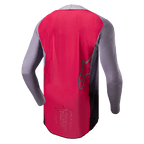 Maglia Alpinestars Supertech Dade 2024, maglia da motocross, rosso berry e grigio, vista posteriore con costruzione in rete traspirante, profilo del logo a stella e branding professionale race-spec