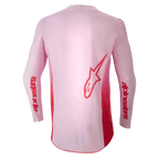 Alpinestars Maglia Supertech Dade 2024, maglia da motocross, Red Berry Lilac, vista posteriore con grande logo Astar rosso sul retro e marchio Alpinestars rosso sulle maniche, struttura in mesh elasticizzato leggero con pannello posteriore allungato per prestazioni off-road