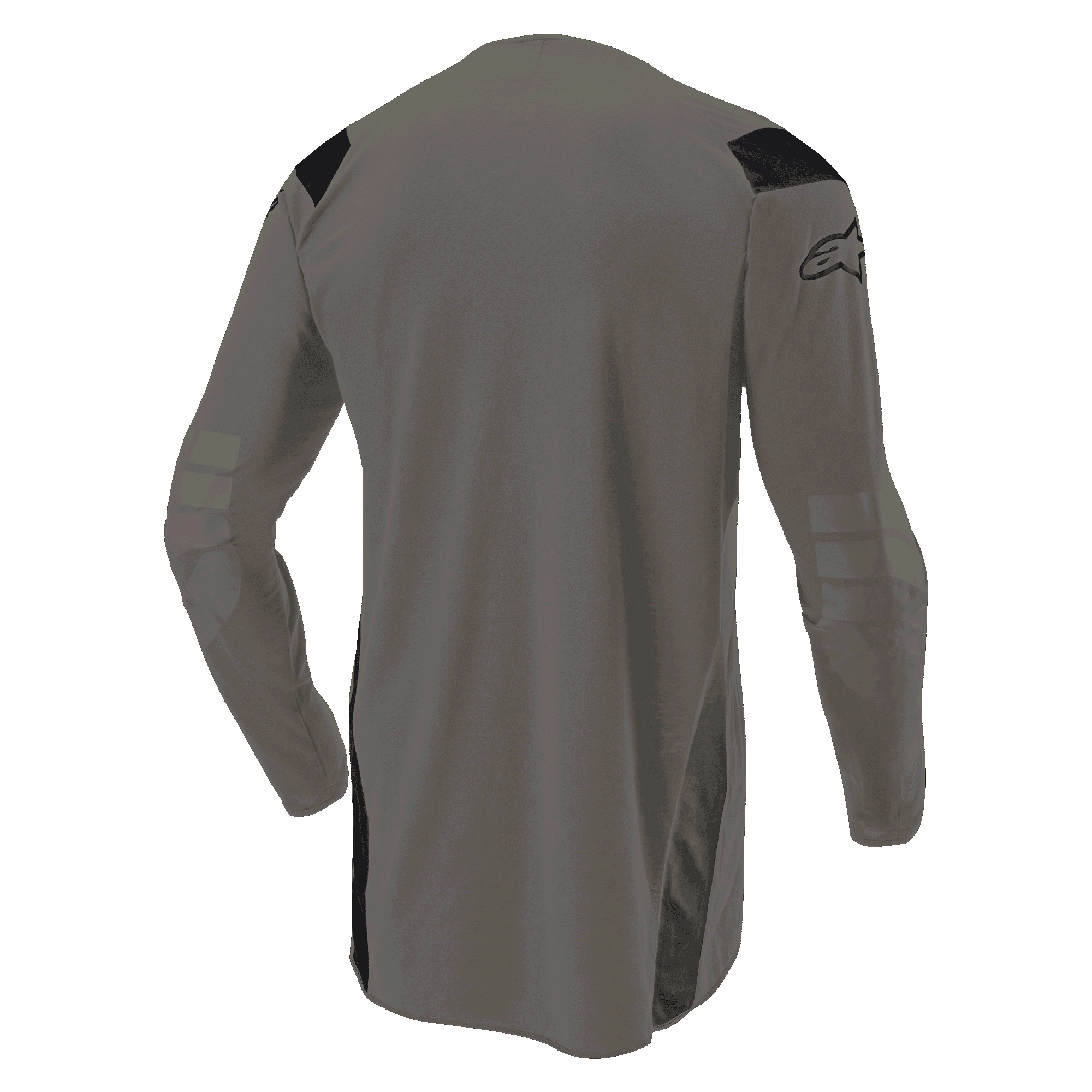 Alpinestars Techdura Jersey, maglia da motocross Falcon Brown, vista posteriore con retro allungato per maggiore copertura, maniche lunghe con gomiti rinforzati, pannelli neri sulle spalle e logo sulla manica, abbigliamento resistente per fuoristrada