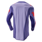 Alpinestars Techstar Ocuri Jersey 2024, maglia da motocross, viola e arancione acceso, vista posteriore con design multi-pannello viola e grafiche del logo arancioni su maniche e spalle, parte posteriore allungata per prestazioni nel fuoristrada.