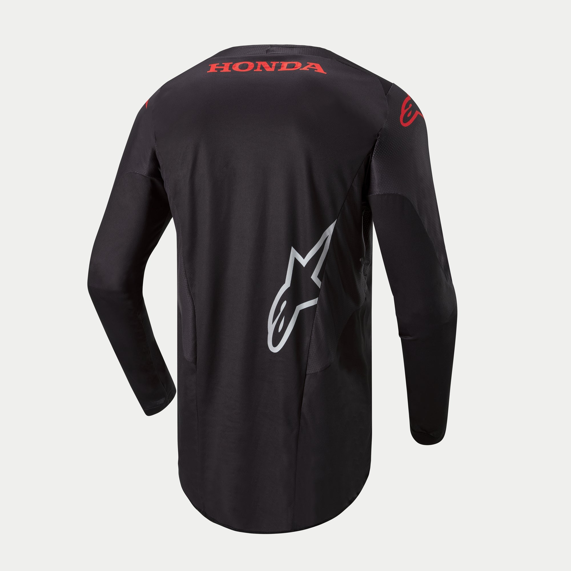 Alpinestars Maglia Honda Racer Iconic, maglia da motocross da uomo a maniche lunghe, nera con dettagli rossi e bianchi, vista posteriore con logo Honda e grafica Alpinestars