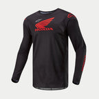 Alpinestars Maglia Honda Racer Iconic, maglia da motocross a maniche lunghe nera e rossa con logo Honda ufficiale, abbigliamento off-road leggero e traspirante