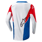 Alpinestars Maglia Honda Racer Iconic, maglia da motocross off-road, bianca, blu brillante e rosso brillante, vista posteriore con orlo allungato e struttura leggera traspirante