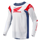 Alpinestars Maglia Honda Racer Iconic, maglia da motocross off-road da uomo, bianca con accenti blu brillante e rosso brillante, con marchio ufficiale Honda