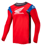 Alpinestars Maglia Honda Racer Iconic, maglia da motocross a maniche lunghe da uomo, rosso brillante con inserti neri, blu e bianchi, con loghi Honda e Alpinestars