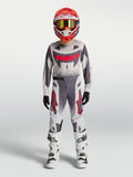 Alpinestars Maglia e Gear Set Supertech Swan Ragazzo 2027, completo da motocross grigio e bianco con dettagli rossi.