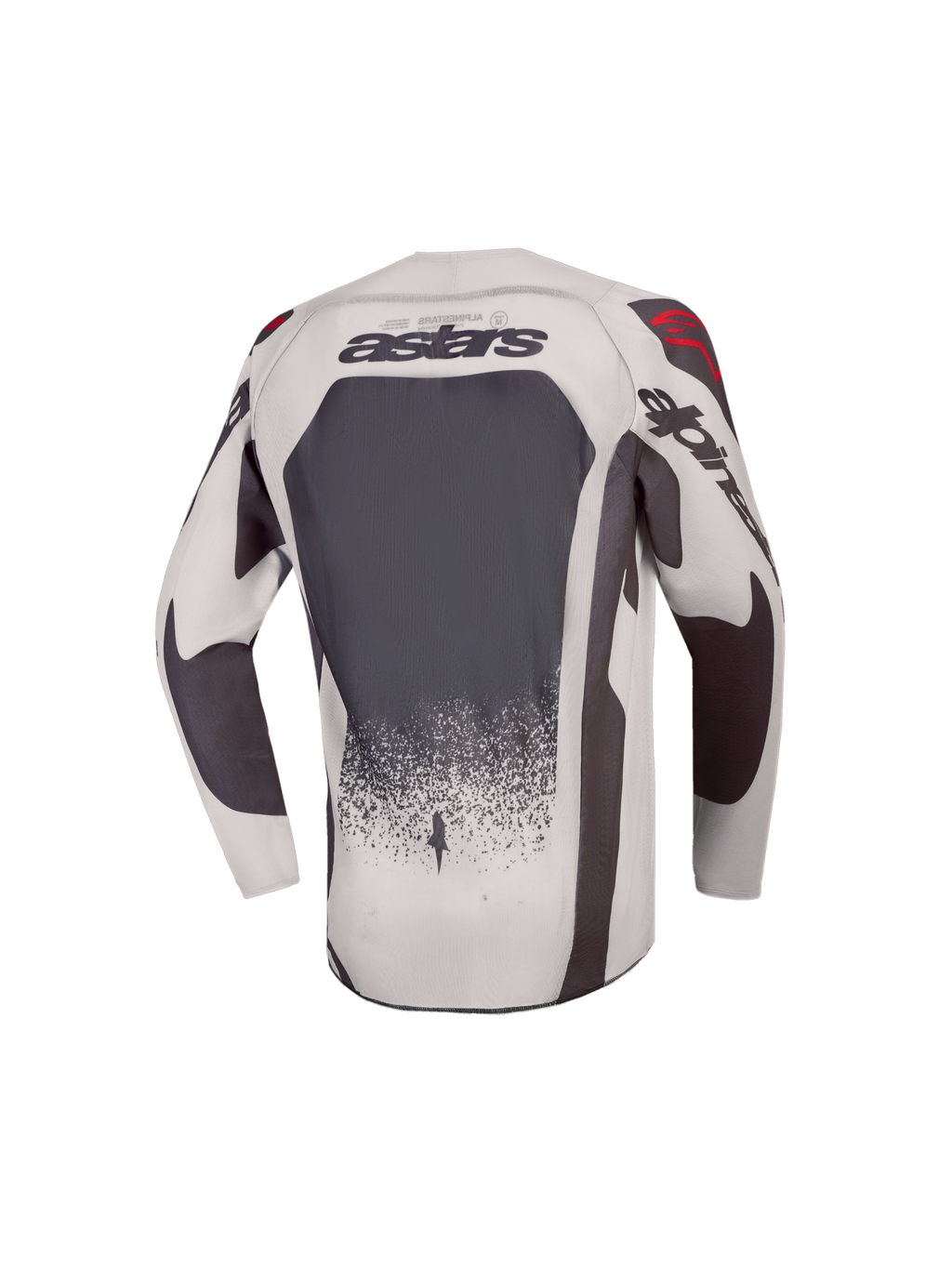 Alpinestars maglia Supertech Swan ragazzo 2027, maglia da motocross per giovani piloti, grigio e grigio scuro con accenti rossi, vista posteriore, mesh tecnico ventilato.