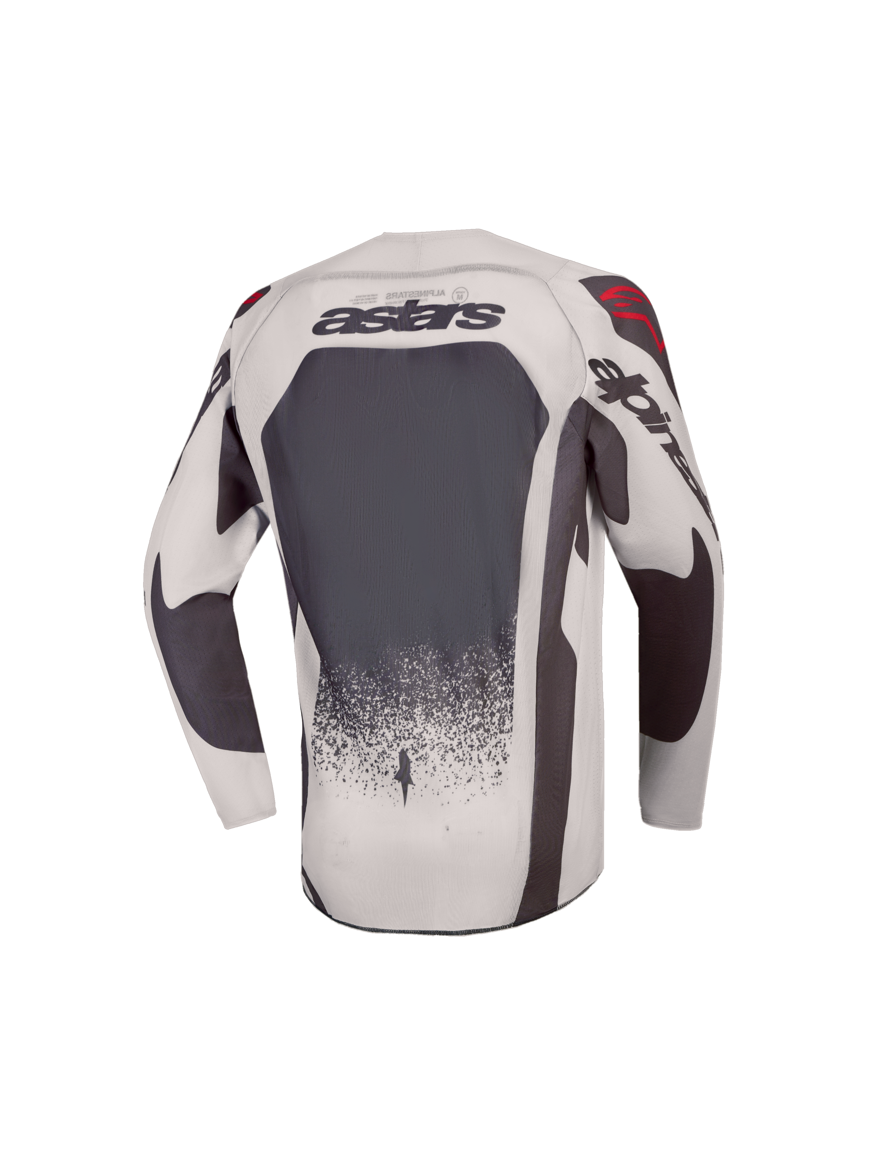 Alpinestars maglia Supertech Swan ragazzo 2027, maglia da motocross per giovani piloti, grigio e grigio scuro con accenti rossi, vista posteriore, mesh tecnico ventilato.