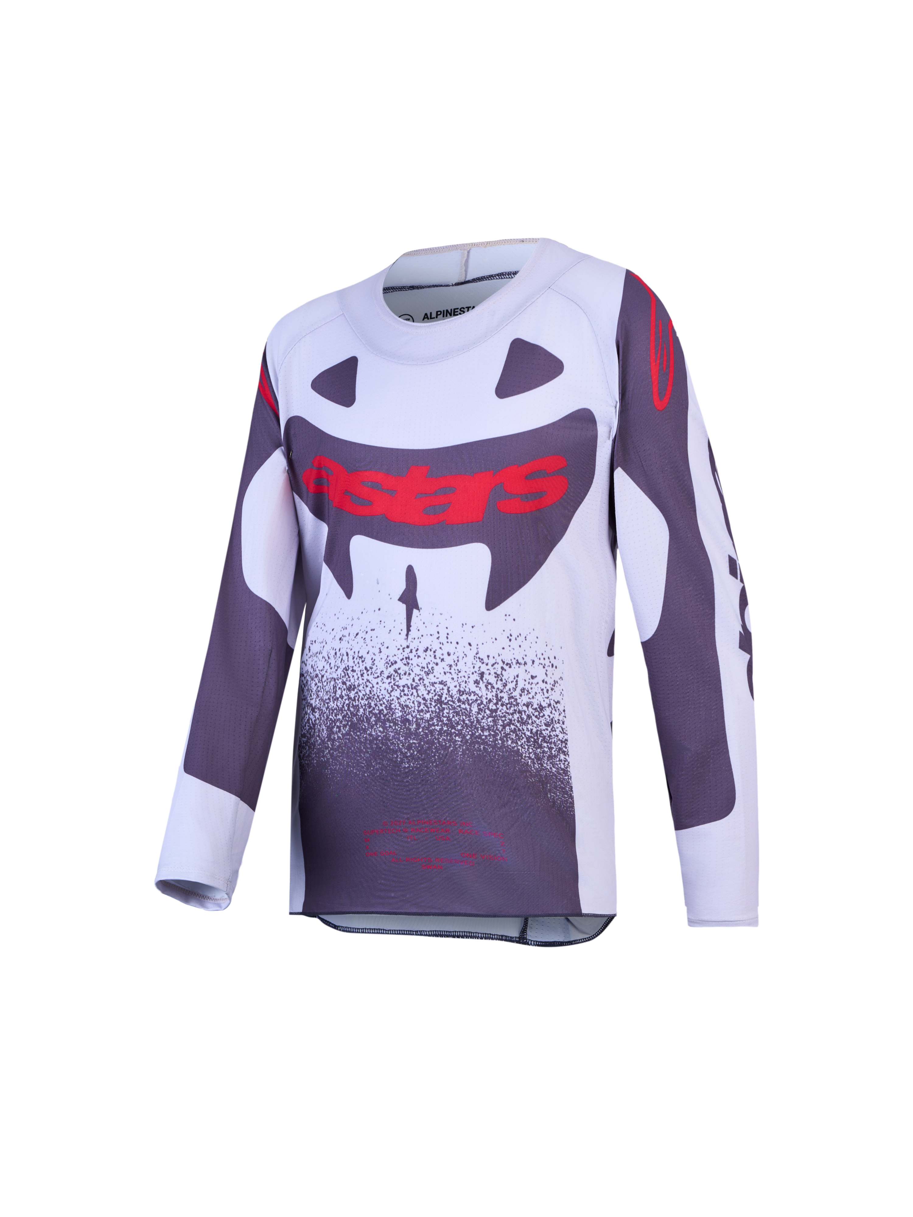 Alpinestars maglia Ragazzo Supertech Swan, maglia da motocross grigia e bianca con grafiche rosse, mesh elastica leggera