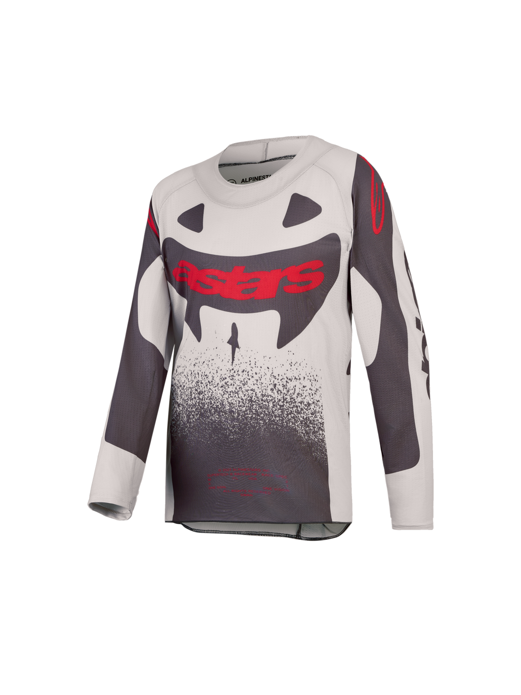 Alpinestars maglia Supertech Swan ragazzo 2027, maglia da motocross grigia e rossa fluo in mesh stretch ventilata.