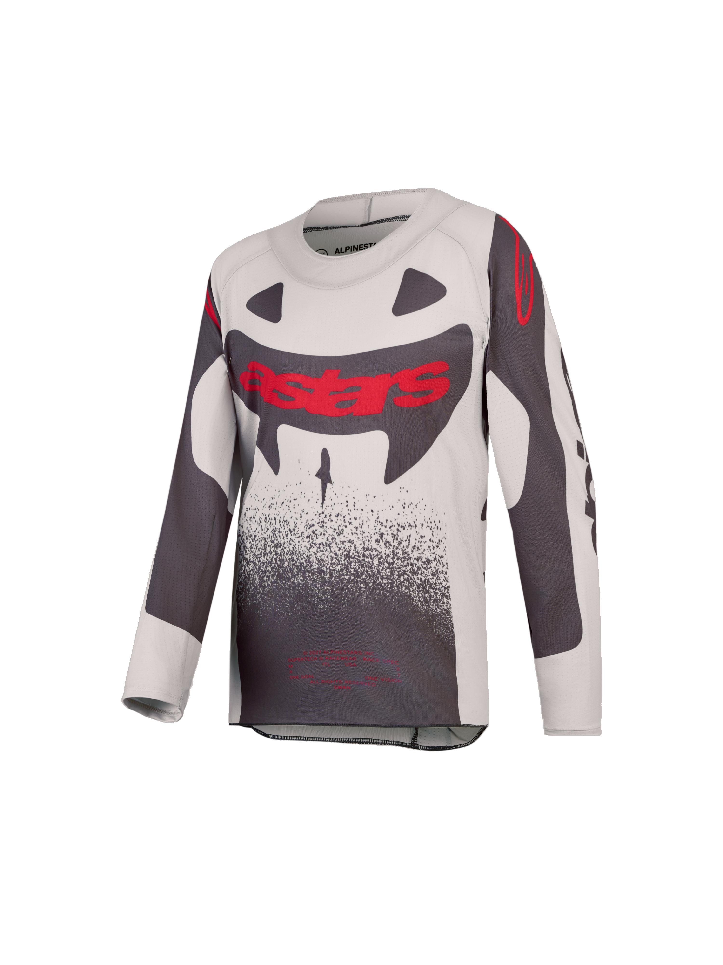 Alpinestars maglia Supertech Swan ragazzo 2027, maglia da motocross grigia e rossa fluo in mesh stretch ventilata.
